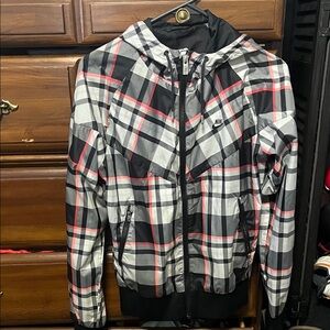 Nike Checkered Jacket in Black, White, and Red